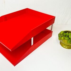VINTAGE Red Two-Tier Desk Organizer, 1970s–80s Retro Office Storage